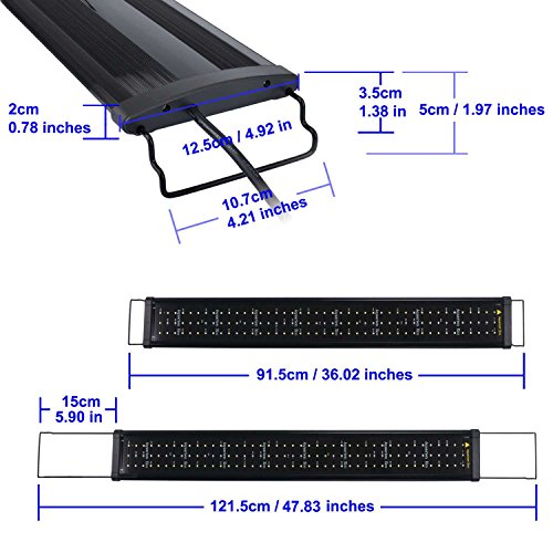 Aquarium Hood Lighting Fish Tank Light 36 inch - 46 inch for Freshwater and Saltwater Blue and White Light 90cm - 115cm