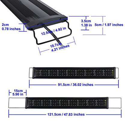 Aquarium Hood Lighting Fish Tank Light 36 inch - 46 inch for Freshwater and Saltwater Blue and White Light 90cm - 115cm