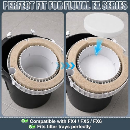 Fine Filter Water Polishing Pads Compatible with Fluval FX4 FX5 FX6, Aquarium Filter Media Replacement, High Density, Snug Fit No Bypass, 6 Pack