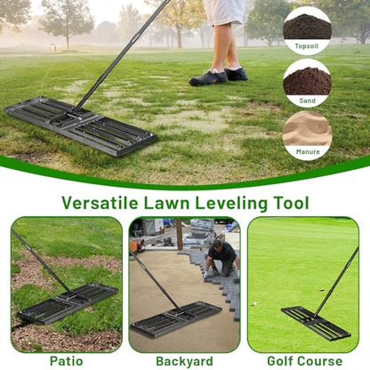 Lawn Leveling Rake 34"x10",Lawn Leveling Tool with 68" Long Adjustable Stainless Steel Handle for Leveling Soil,Grass,Sand or Dirt,Heavy Duty Lawn Leveler for Backyard,Garden,Golf Course,Farm,Pasture - style: 34"x10"