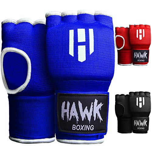Hawk Padded Inner Gloves Training Gel Elastic Hand Wraps for Boxing Gloves Quick Wraps Men & Women Kickboxing Muay Thai MMA Bandages Fist Knuckle Wrist Wrap Protector Handwraps (Pair) - color: Blue