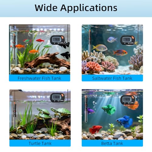 Aquarium Heater 25W/50W/100W/200W/300W, Adjustable Knob Fish Tank Heater with Digital Thermometer, Submersible Betta/Turtle Tank Heater for Freshwater and Saltwater Tanks - size: 100W for 10-30 gallon