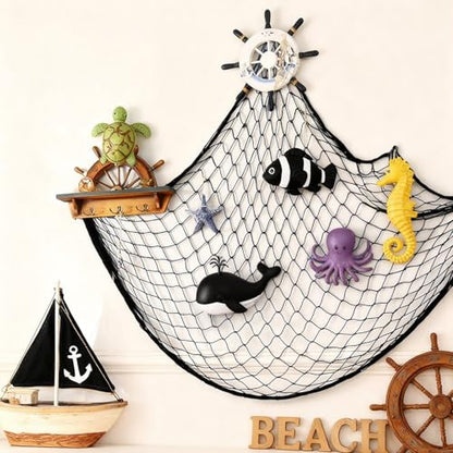 2 Pack Decorative Fishing Net, 5x10 ft Large Black Cotton Fish Net Decor for Wall, Photo Display Nautical Mermaid Pirate Ocean Themed Beach Halloween Under the Sea Party Decorations