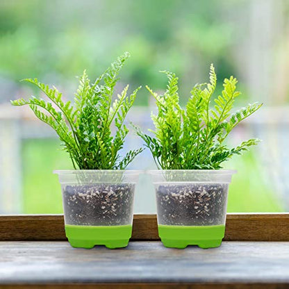 MIXC Thickened Clear Nursery Pots with Silicone Base for Easy Transplant 30 Packs 4 Inch, Transparent Plant Pot Reusable Seedling Pots for Vegetable Propagation, Root Cutting, Seed Starting, Green