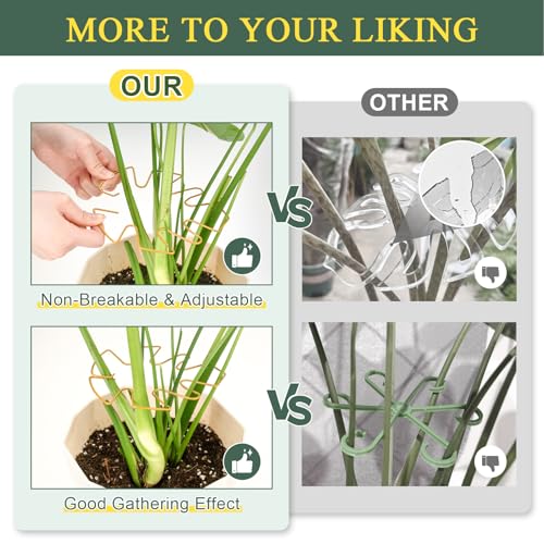 4 Pack Plant Stem Support, Adjustable Metal Monstera Plant Support Small 2PCS & Large 2PCS, Plant Supports for Indoor Plants Moss Pole Growth Plant Support Ring (Gold) - size: 5.5*5.9/2, 6.3*7.5/2
