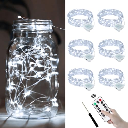 ZGWJ 6 Pack Fairy Lights Battery Operated with Remote, 7ft 20 LED Mini Fairy String Lights with Timer 8 Lighting Modes Waterproof for Halloween Christmas Tree DIY, Parties, Bedroom Decorations White - color: White, size: 6PCS with Remote