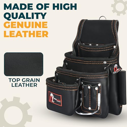 Daisy Leather Tool Bag Pro 505 Premium Leather Oil Tanned 13 Pockets with Speed Square Pocket Multi-Purpose Tool Organizer for Handyman Carpenter Electrician Construction Farmers X-Large… - color: Black