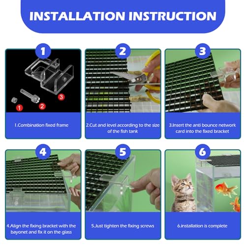 Aquarium Lid 4Pcs 12x12 Gridding Fish Tank Lid Anti-Jump Cat-Proof Aquarium Hood with 6 Clamp Breathable Cuttable Nonopaque Fish Tank Cover Pet Supplies