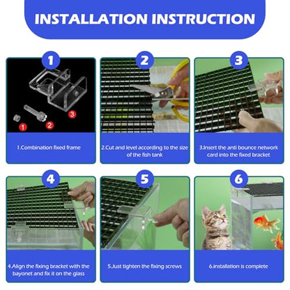 Aquarium Lid 4Pcs 12x12 Gridding Fish Tank Lid Anti-Jump Cat-Proof Aquarium Hood with 6 Clamp Breathable Cuttable Nonopaque Fish Tank Cover Pet Supplies
