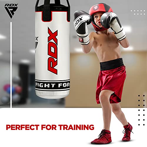 RDX Kids Punching Bag 2FT, Unfilled Set for Boys Girls, Non Tear Maya Hide Leather Junior Hanging Bag, Kickboxing MMA Muay Thai Taekwondo Karate Home Gym Strength Training