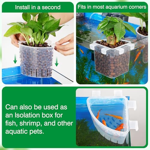 2026 Latest Model Large Aquarium Corner Planter Hanging Plant Holder for Fish Tank Aquaponic Plant Cultivation and Aquascape Accessories Decorations (4 Pack) Transparent