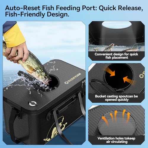Fishing Bucket Foldable， 6Gallon/8Gallon/10Gallon,Live Fish Container Multi-Functional Live Fish Bait Bucket,for Fishing, Camping, Moving - color: Black-a
