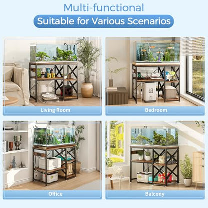 40-50 Gallon Fish Tank Stand with Power Outlet,Adjustable 3-Tier Aquarium Stand,660lbs Heavy Duty Terrarium Stand,Breeder Reptile Tank Stand Suitable for Home Office,36.6”×18.9” ×30.5”,Rustic Brown - color: Rustic Brown, size: 40-50gallon