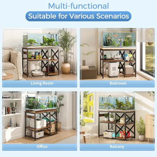 20-29-37 Gallon Fish Tank Stand with Power Outlet,Adjustable 3-Tier Aquarium Stand,400lbs Heavy Duty Terrarium Stand,Breeder Reptile Tank Stand Suitable for Home Office,30.7”×13.8”×30.5”,Rustic Brown - color: Rustic Brown, size: 20-29-37gallon