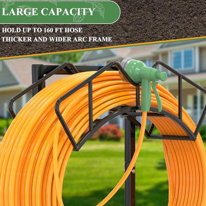 Super Stable Garden Hose Holder, Detachable Water Hose Holders Stand Holds 160-Feet Freestanding Hose Storage Hanger Rack for Outside Yard Lawn Farm (Black) - color: Black