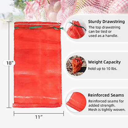 10 lb Mesh Onion Bags, 11"×18" Mesh Produce Bags Hanging Reusable Breathable Vegetable Storage Net Bag with Drawstring for Onions Potatoes Citrus Crawfish, Red (Pack of 10)