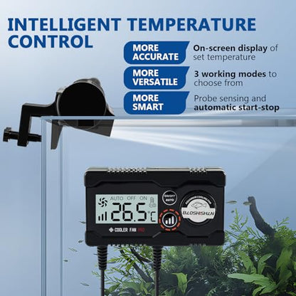 BAOSHISHAN Aquarium Chiller Fan with Auto Temperature Control | Adjustable 3 Speed, Cooling Effect 3-5℉, 120° Rotation Aquarium Cooler, Fit Rimless Axolotl & Coral Aquarium (Glass <0.98")