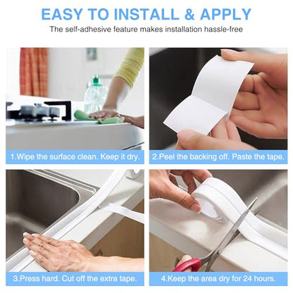 Caulk Tape Bath & Kitchen Self Adhesive Caulking Tape Waterproof, Toilet Caulk Strip Bathtub Sealing Strip Shower Bathroom Tape Sealant, Traditional Caulking Replacement (White, 1.5" x10.5Ft) - style: White-1.5IN-10.5FT-A