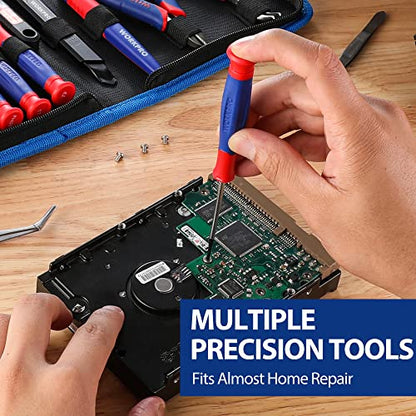 WORKPRO 33PCS Precision Repair Tool Set Includes Pliers Set, Screwdrivers Set, Craft & Utility Knife, Tweezers, Electronic Repair Tool Kit with Pouch for Laptops, Phones, Computer & Gaming Accessories