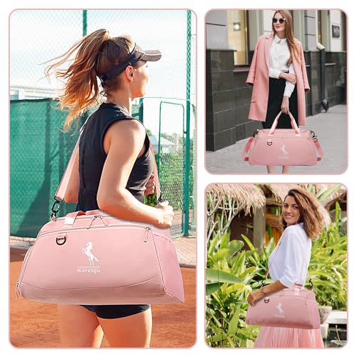 Marengo Gym Bag for Women & Men Lightweight Travel Duffle Bag with Shoe & Wet Compartment - for Travel, Sports, Dance, Yoga & Swimming Workout, Gifts for Women, Pink