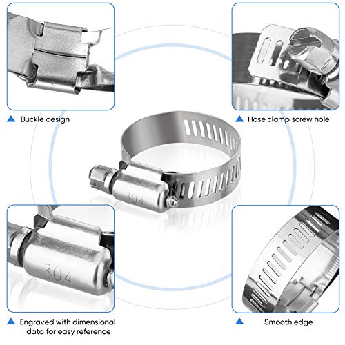 TICONN 40PCS Hose Clamp Set - 1/4''–1-1/8'' 304 Stainless Steel Worm Gear Hose Clamps for Pipe, Intercooler, Plumbing, Tube and Fuel Line