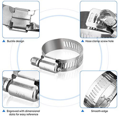 TICONN 40PCS Hose Clamp Set - 1/4''–1-1/8'' 304 Stainless Steel Worm Gear Hose Clamps for Pipe, Intercooler, Plumbing, Tube and Fuel Line