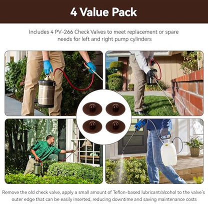 4 Pack PV-266 Viton Check Valve Replacement for B&G Sprayers BG2022 BG2032 2300 2222 Models, Hand Pump Sprayer Valve Parts for 1 & 2 Gallon Garden Backpack Sprayers, Leak-Proof Pump Repair Kit