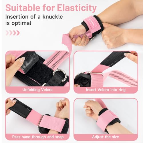 MANUEKLEAR 2 Size Gym Lifting Straps with D Rings for Cable Machine - color: Pink