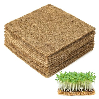10 Pack Jute Grow Mat for Microgreens, 5" x 5" Hydroponic Grow Pads for Growing Tray Sprouting Trays Jute Fiber Seed Starter Planting for Micro Greens & Wheatgrass