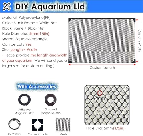 Aquarium Anti-Jump Cover， DIY Fish Tank Top Cover/Anti-Jumping Net with Magnetic Edges(L39.4xW13.8in(100x35cm))