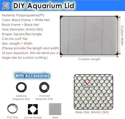 Aquarium Anti-Jump Cover， DIY Magnetic Aquarium Anti-Jumping Mesh Screen Netting for Top Lid Prevents Cat Catching Fish(L40xW40cm(15.7x15.7in)) - size: L40xW40cm(15.7x15.7in)