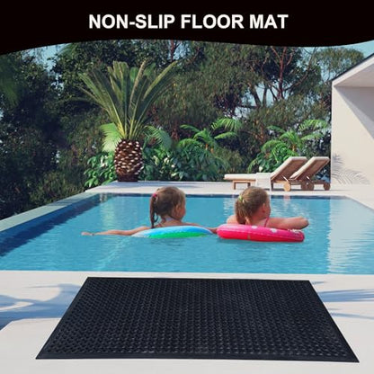 2 Pack Rubber Floor Mat, 36"x60" Anti-Fatigue Door Mat w/Holes for Restaurant, Kitchen, Bar, Indoor/Outdoor, Black