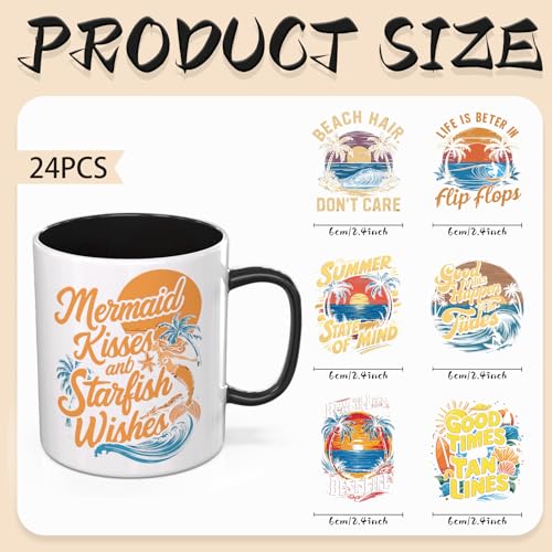 24PCS Summer Surfing UV DTF Cup Wrap Transfer Paper for Mugs, Glasses, Notebooks, Computers, Tables and Chairs, High Viscosity for DIY Creativity