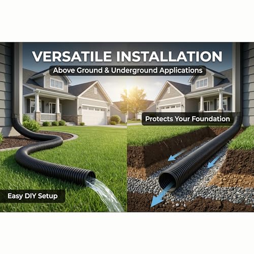 Corrugated Pond Tubing - Flexible, Kinkproof, Reinforced PVC Hose for Water Gardens, Pumps, Waterfalls & Aquaculture (20 Feet Black, 1.0 Inch)