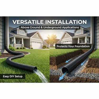 Corrugated Pond Tubing - Flexible, Kinkproof, Reinforced PVC Hose for Water Gardens, Pumps, Waterfalls & Aquaculture (20 Feet Black, 1.0 Inch)