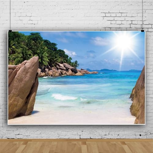 6x4ft Seaside Scenery Backdrop Spring Sunshine Coast Rocky Seashore Island Landscape Background for Photography Sea Beach Kids Holiday Travel Vacation Trip Photo Portrait Shooting Vinyl - size: 6x4ft