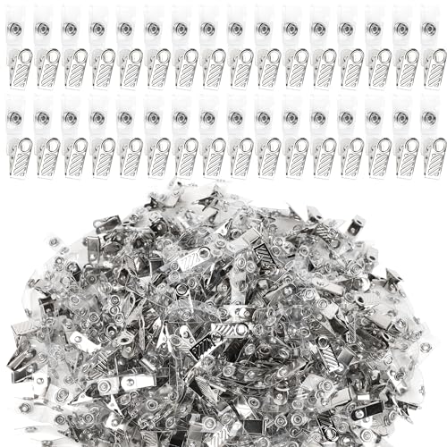 400 Pcs Metal Badge Clips with Clear PVC Straps, ID Holder Clip for Badge Holders, Name Tags, ID Cards, Work Badges