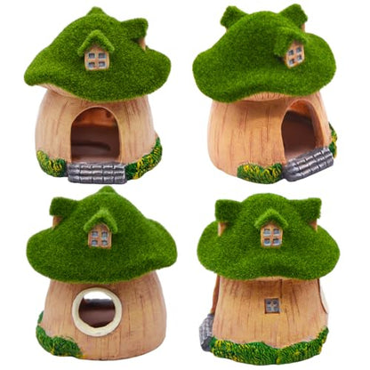Aquarium Decoration House,Betta Fish Tank Hideaway Landscape, Green Moss Mushroom House Shelter, Reptiles Fish and Shrims Fairy Garden Cave Decor