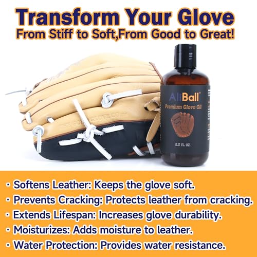 AliBall Premium Baseball Glove Oil - Softens, Hydrates, and Break-in for Baseball/Softball Gloves - 100% Natural, Baseball Glove Conditioner Break in - size: 8.5 Fl Oz