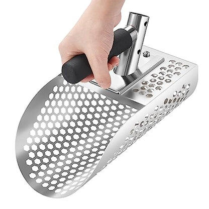 Sand Scoop for Metal Detecting, Heavy Duty Metal Detector Beach Finds Scoop, Stainless Steel Metal Detecting Tool Digging Shovel Fast Sifting Stainless Steel Shovel