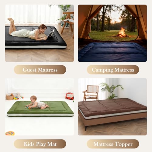 Japanese Floor Mattress, Thicken 4" Japanese Futon Mattress, Foldable & Portable Shiki Futon (shikibuton), Roll Up Thicken Sleeping Tatami Mat Sleeping Pad for Camping (Grey, 39 x 80)
