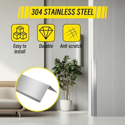 Steel Corner Guards 2 x 2 x 48” Metal Protector, 6 Pack Metal Wall Corner Protector T304 Stainless Steel Wall Molding Trim (Silver)