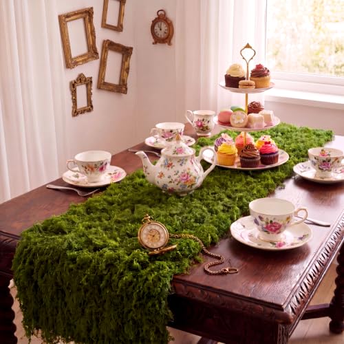 1 Pcs Artificial Moss Table Runner for Wonderland Tea Party Decoration 12 x 71'' Fake Moss Sheet Roll Waterproof for Enchanted Forest Fairy Decor Holiday Garden Wedding Birthday (Green) - color: Green