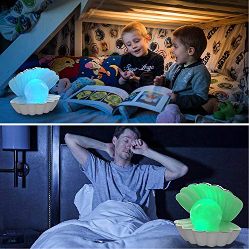 Shell Pearl Beach Themed Night Light, RGB 8 Colors Changing Mood Shell Pearl Lamps, Bedside LED Clamshell Portable Night Lights for Bar (White) - color: White
