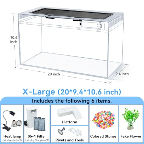 20x10.6x9.4'' Turtle Tank Kit - High-Definition Aquarium With Heating Lamp, Filter, Advanced Ventilation, High-Temperature Resistance, Complete Accessories for Habitat