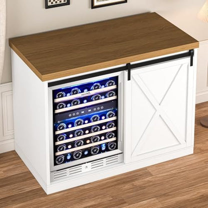 Coffee Bar Cabinet with Fridge Space, Wine Cabinet with Rack, Power Outlet for Dining Room Living Room, White
