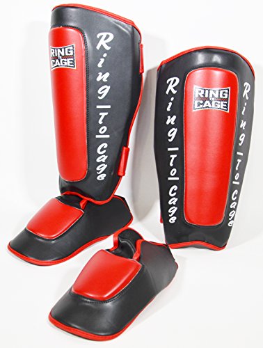 Deluxe Muay Thai Pro-Style Shin Instep for Muay Thai, MMA, Kickboxing, Stand up - color: Red, size: X-Large