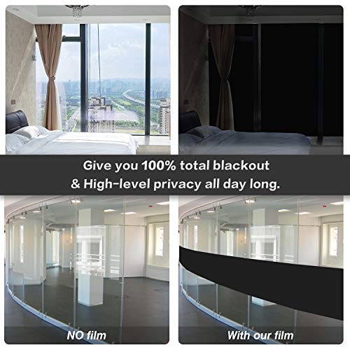 Total Blackout Window Film 100% Light Blocking Non Adhesive No Residue Removable Opaque Static Cling Privacy Glass Tint for Home Bedroom Darkening Heat Control (17.5 in x 6.56 Ft) - color: Black, size: 17.5 Inch x 6.56 Feet