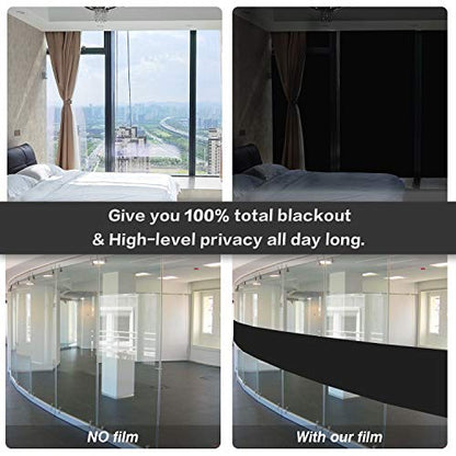 Total Blackout Window Film 100% Light Blocking Non Adhesive No Residue Removable Opaque Static Cling Privacy Glass Tint for Home Bedroom Darkening Heat Control (17.5 in x 6.56 Ft) - color: Black, size: 17.5 Inch x 6.56 Feet