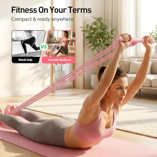 Upgrade 8 Tubes Pedal Resistance Bands with Handles, Multifunction Tension Rope Exercise Bands, Home Gym Elastic Yoga Pedal Puller Stretch Bands for Full Body Workout, Yoga, Waist, Arm, Leg